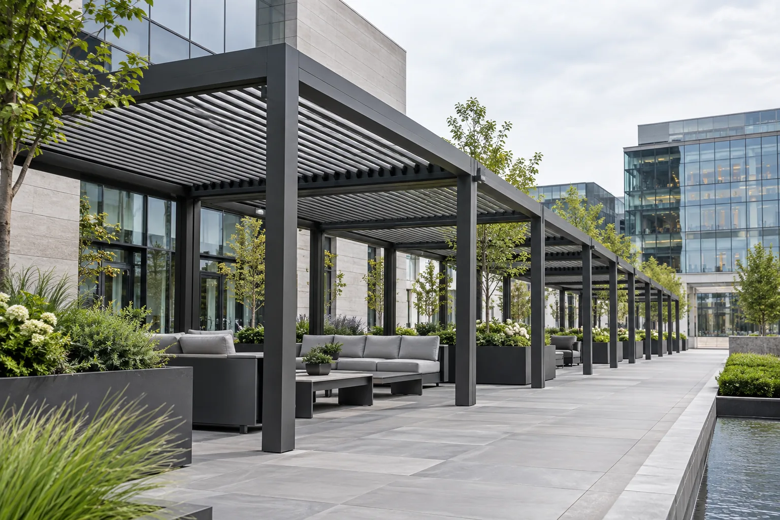 Aluminum louvered pergola applications for residential and commercial outdoor projects