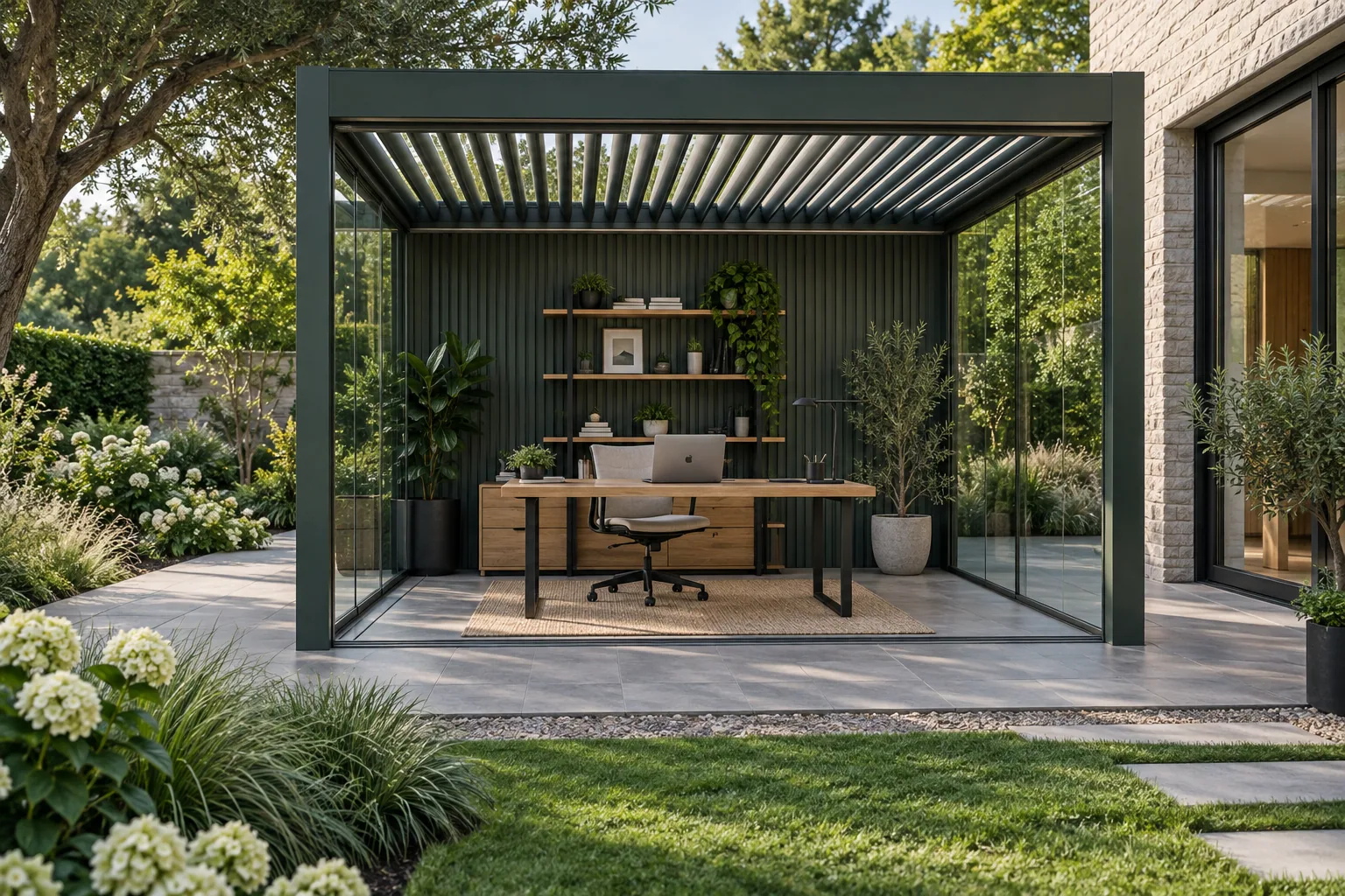 Garden office pergola aluminum louvered pergola application visualization
