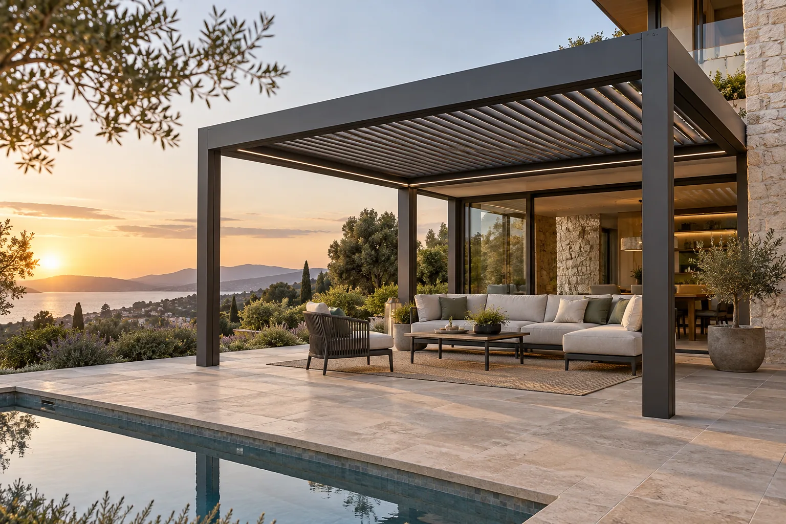 Villa terrace pergola aluminum louvered pergola application visualization