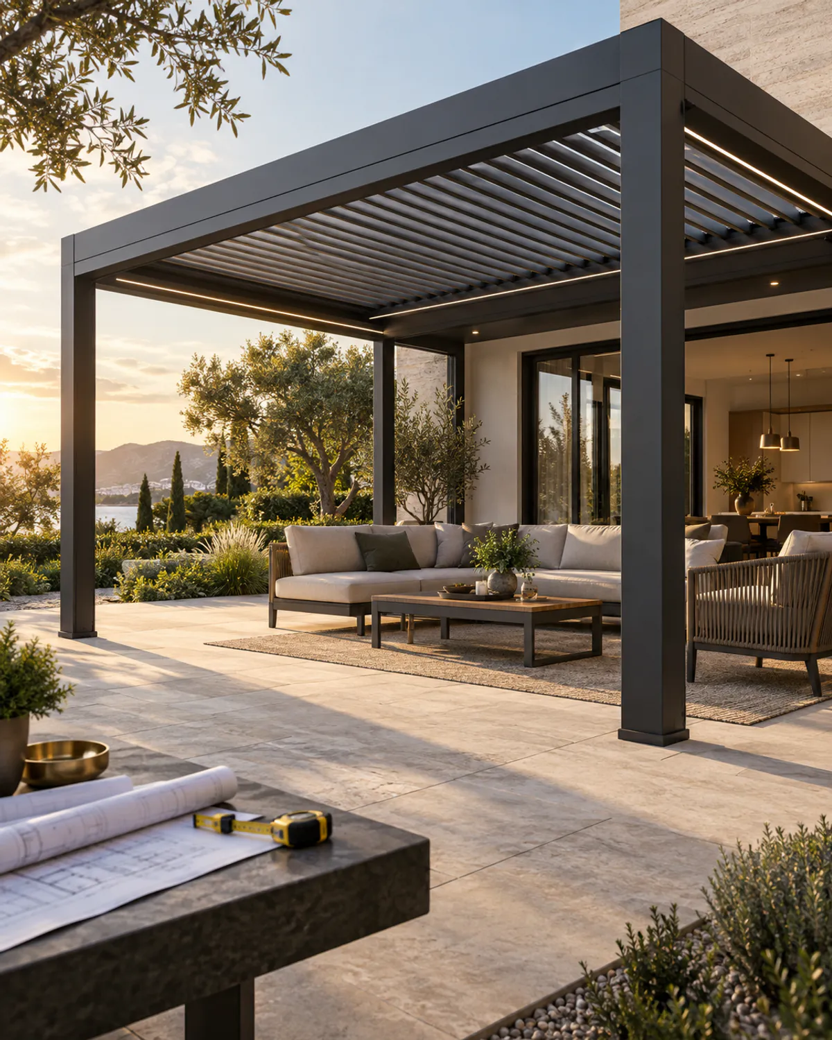 Custom motorized pergola prepared for project quotation review